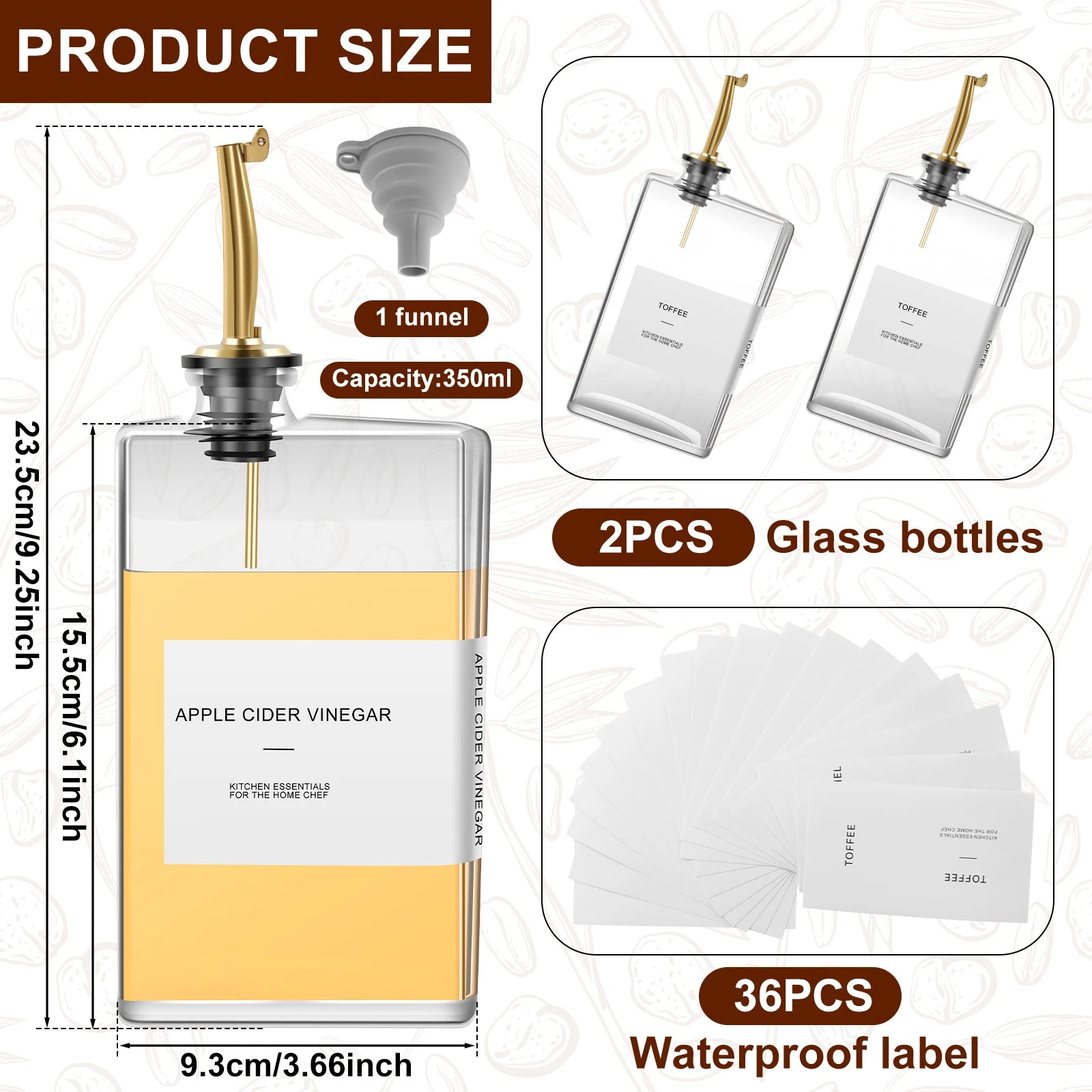 Elevate Your Cooking with Our 2-Piece 500ml Glass Olive Oil Dispenser Set – Complete with Labels and Precision Nozzle!