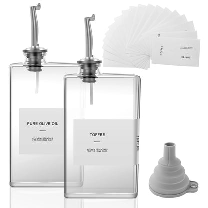 Elevate Your Cooking with Our 2-Piece 500ml Glass Olive Oil Dispenser Set – Complete with Labels and Precision Nozzle!