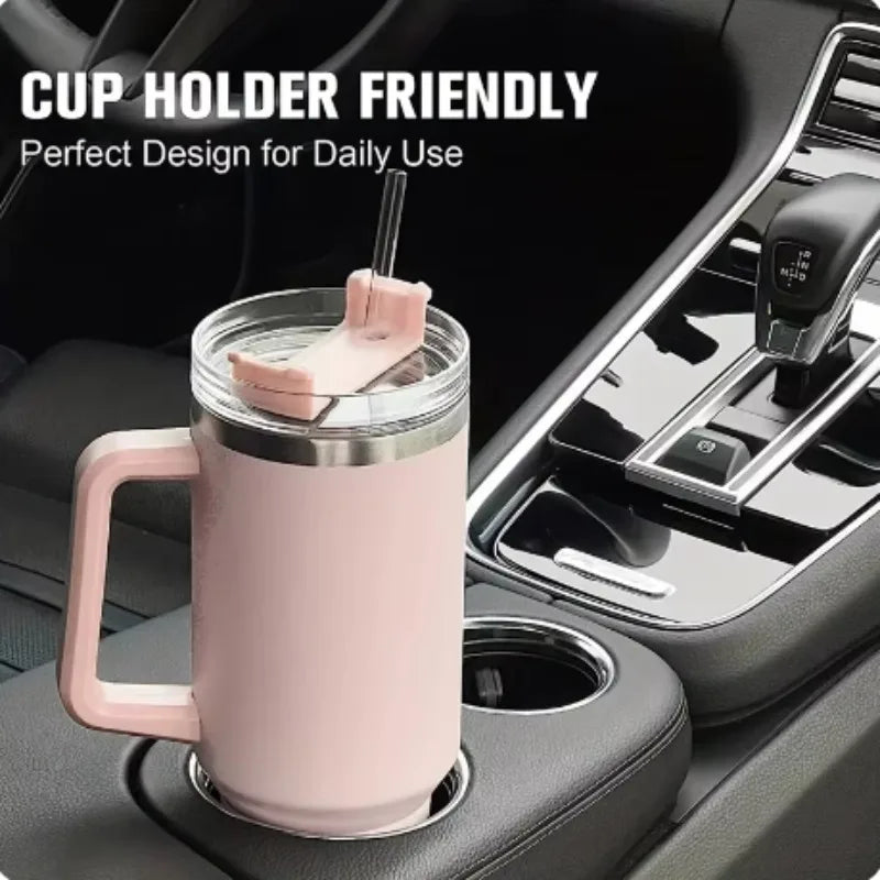 40oz Stainless Steel Insulated Tumbler with Handle and Straw - Vacuum-Sealed Water Bottle for Hot and Cold Beverages