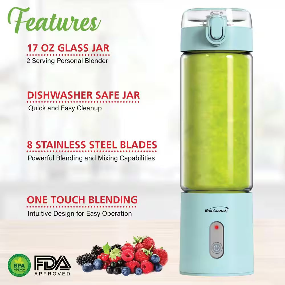 17 Oz. Single Speed Blue Portable Glass Blender