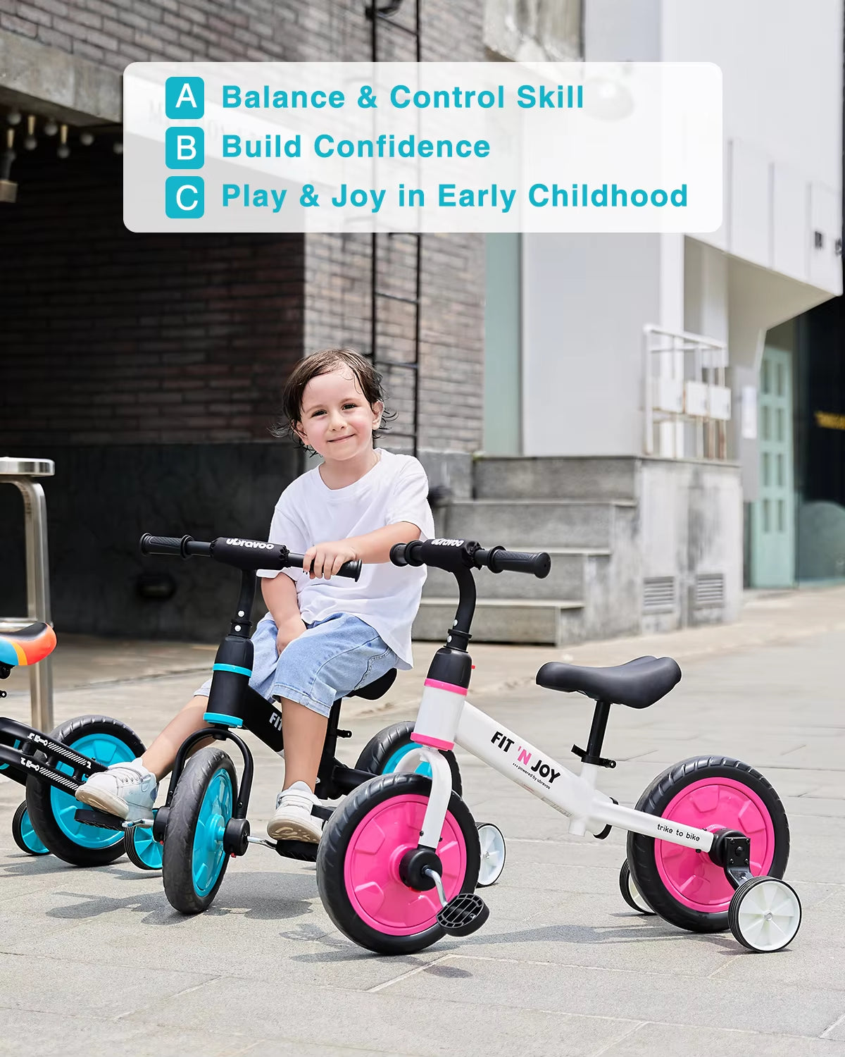 UBRAVOO Fit 'N Joy 4-in-1 Beginner Balance Bike for Toddlers Aged 2-4 - Versatile Training Bicycle with Pedals and Training Wheels for Boys and Girls