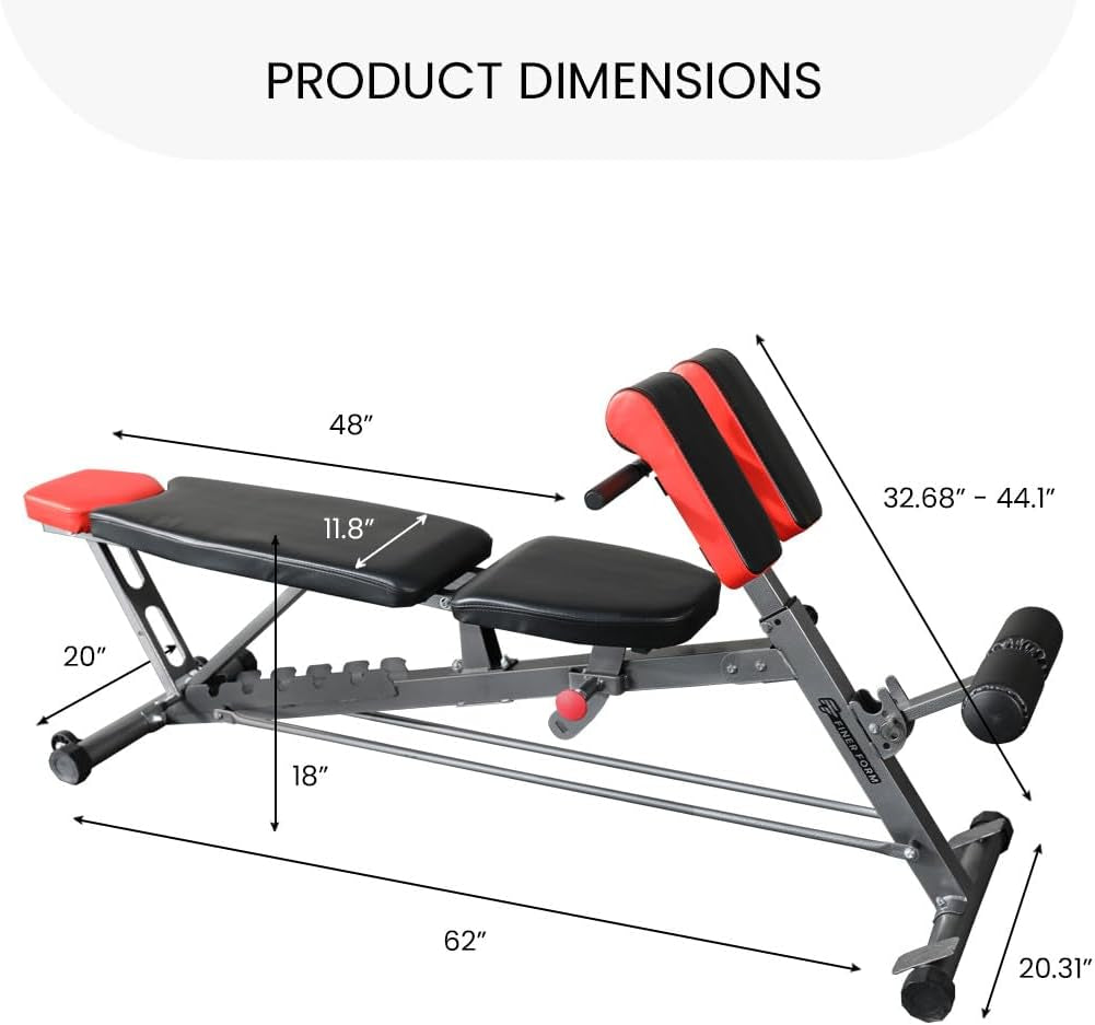 Ultimate Multi-Functional FID Weight Bench for Comprehensive Body Workouts – Hyper Back Extension, Roman Chair, Adjustable Ab Sit-Up, Incline/Decline, and Flat Bench