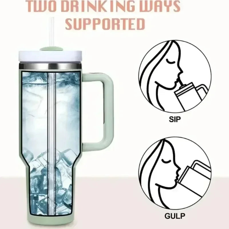 40oz Stainless Steel Insulated Tumbler with Handle and Straw - Vacuum-Sealed Water Bottle for Hot and Cold Beverages