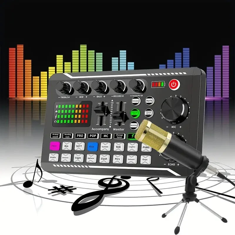 Professional Live Sound Card and DJ Mixer with Bluetooth Connectivity for Studio Recording and Streaming