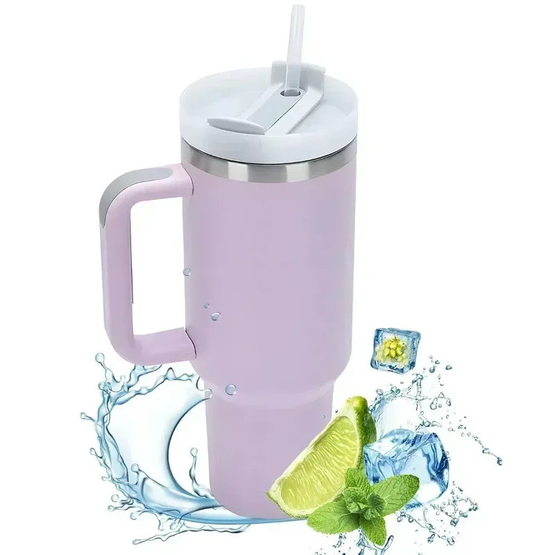40oz Stainless Steel Insulated Tumbler with Handle and Straw - Vacuum-Sealed Water Bottle for Hot and Cold Beverages