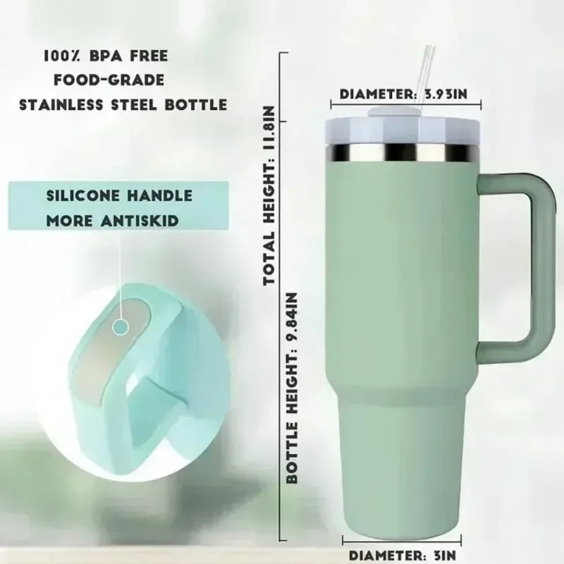 40oz Stainless Steel Insulated Tumbler with Handle and Straw - Vacuum-Sealed Water Bottle for Hot and Cold Beverages