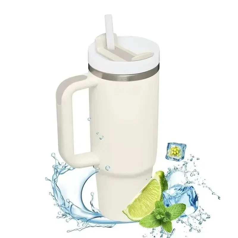 40oz Stainless Steel Insulated Tumbler with Handle and Straw - Vacuum-Sealed Water Bottle for Hot and Cold Beverages