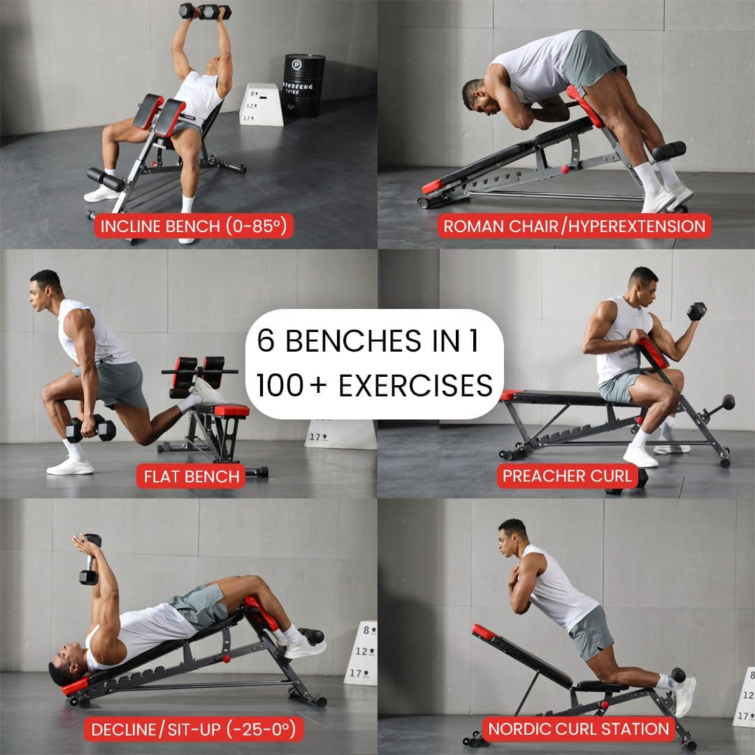 Ultimate Multi-Functional FID Weight Bench for Comprehensive Body Workouts – Hyper Back Extension, Roman Chair, Adjustable Ab Sit-Up, Incline/Decline, and Flat Bench