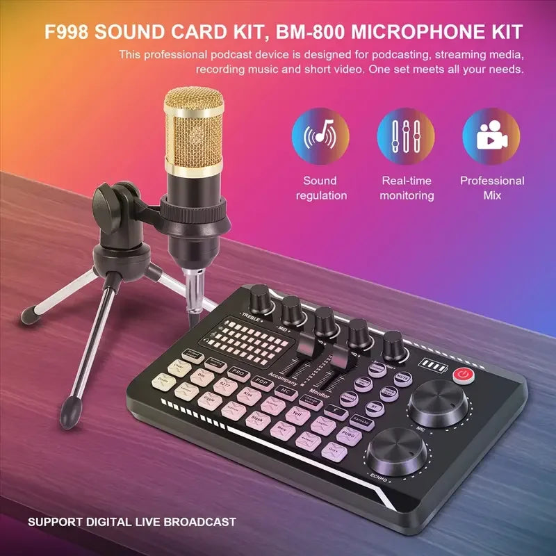 Professional Live Sound Card and DJ Mixer with Bluetooth Connectivity for Studio Recording and Streaming