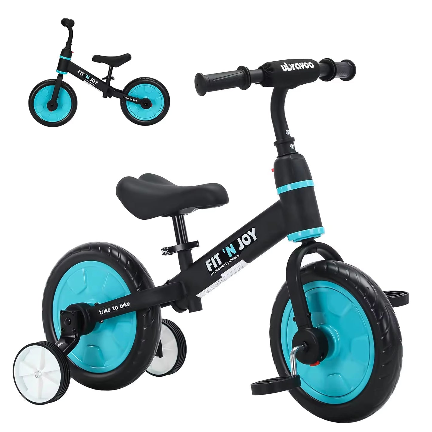 UBRAVOO Fit 'N Joy 4-in-1 Beginner Balance Bike for Toddlers Aged 2-4 - Versatile Training Bicycle with Pedals and Training Wheels for Boys and Girls