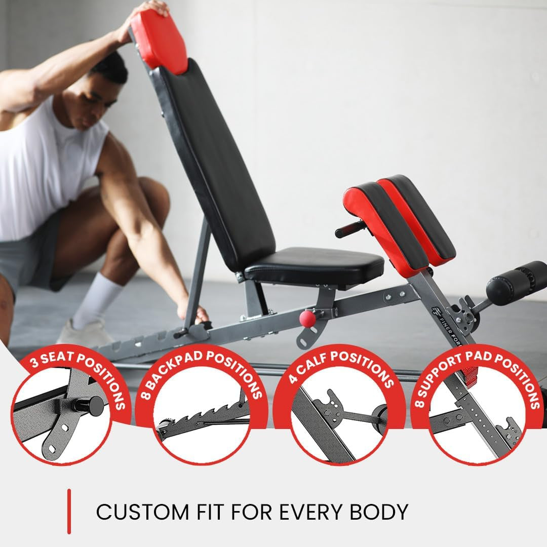 Ultimate Multi-Functional FID Weight Bench for Comprehensive Body Workouts – Hyper Back Extension, Roman Chair, Adjustable Ab Sit-Up, Incline/Decline, and Flat Bench