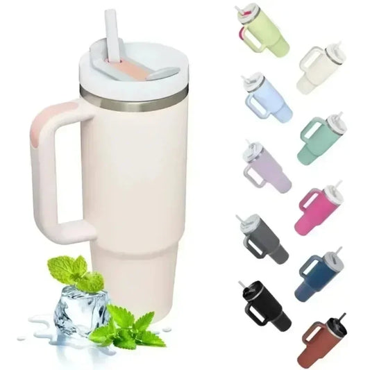 40oz Stainless Steel Insulated Tumbler with Handle and Straw - Vacuum-Sealed Water Bottle for Hot and Cold Beverages