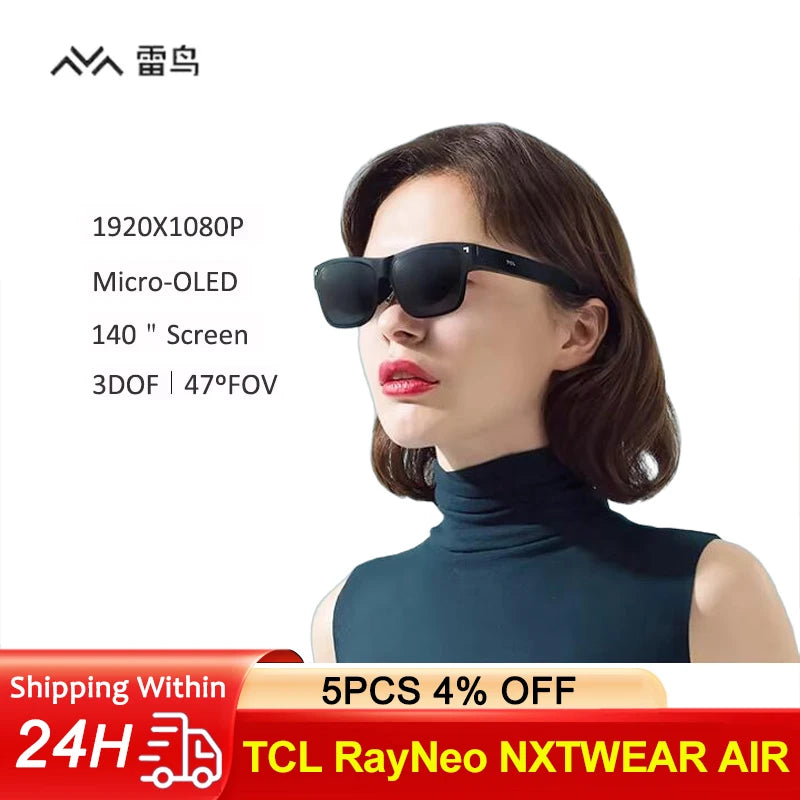 Experience Immersive Entertainment with TCL Rayneo NXTWEAR AIR Glasses - 140 Inch Micro-OLED Screen for 3D Full HD Private Cinema