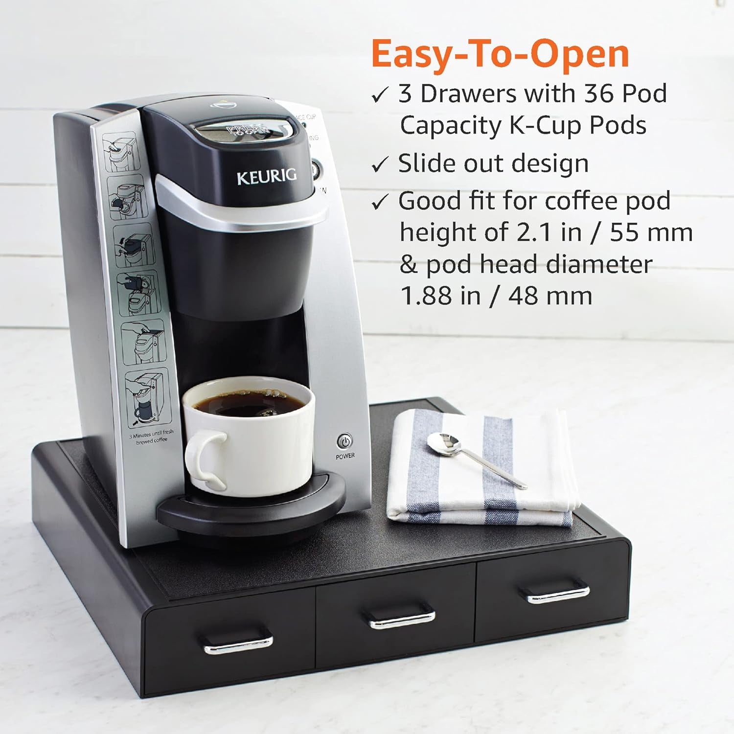 Sleek Black Coffee Capsule Storage Drawer - Organize Up to 36 K-Cup Pods with Ease