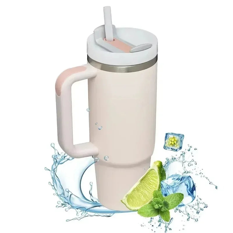 40oz Stainless Steel Insulated Tumbler with Handle and Straw - Vacuum-Sealed Water Bottle for Hot and Cold Beverages