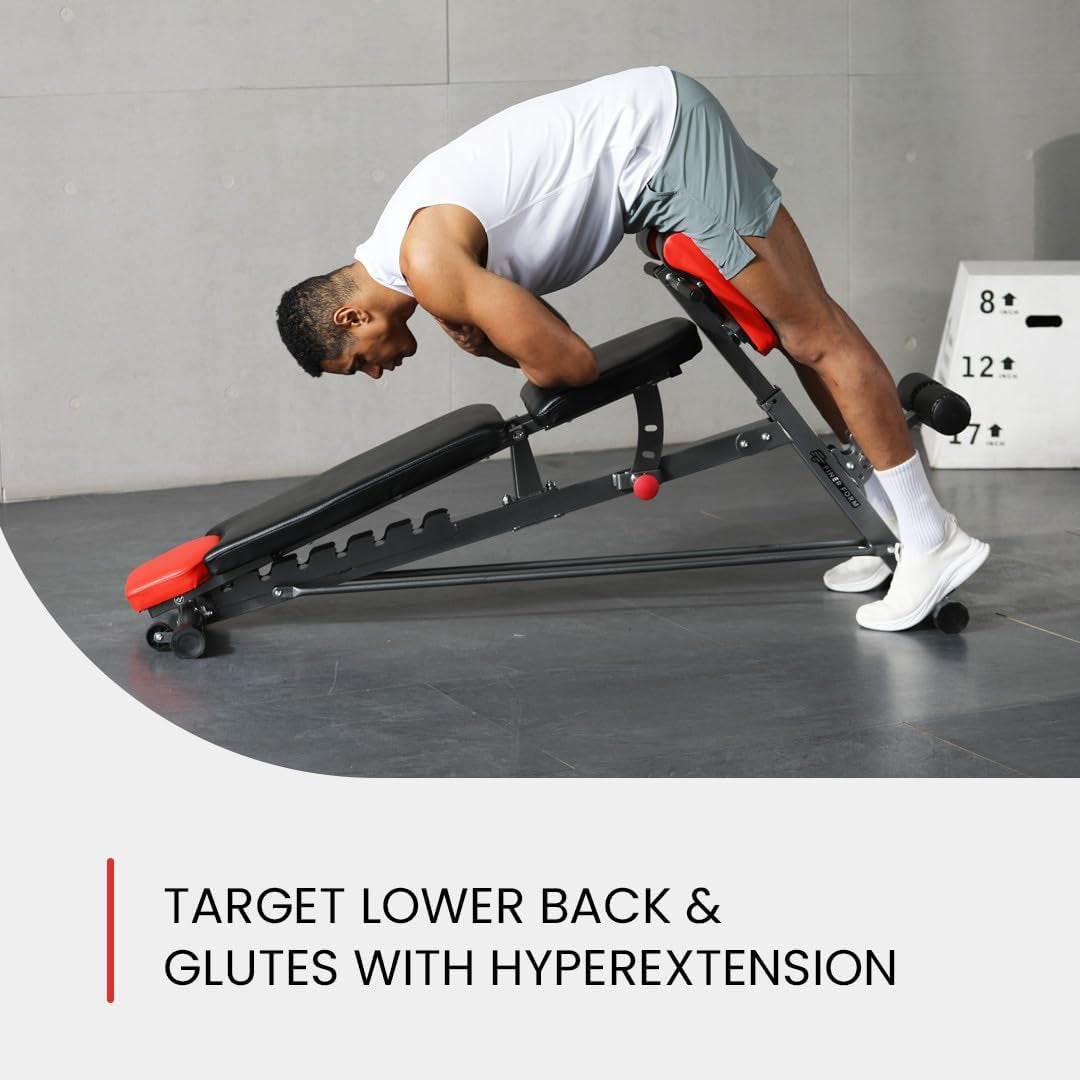 Ultimate Multi-Functional FID Weight Bench for Comprehensive Body Workouts – Hyper Back Extension, Roman Chair, Adjustable Ab Sit-Up, Incline/Decline, and Flat Bench