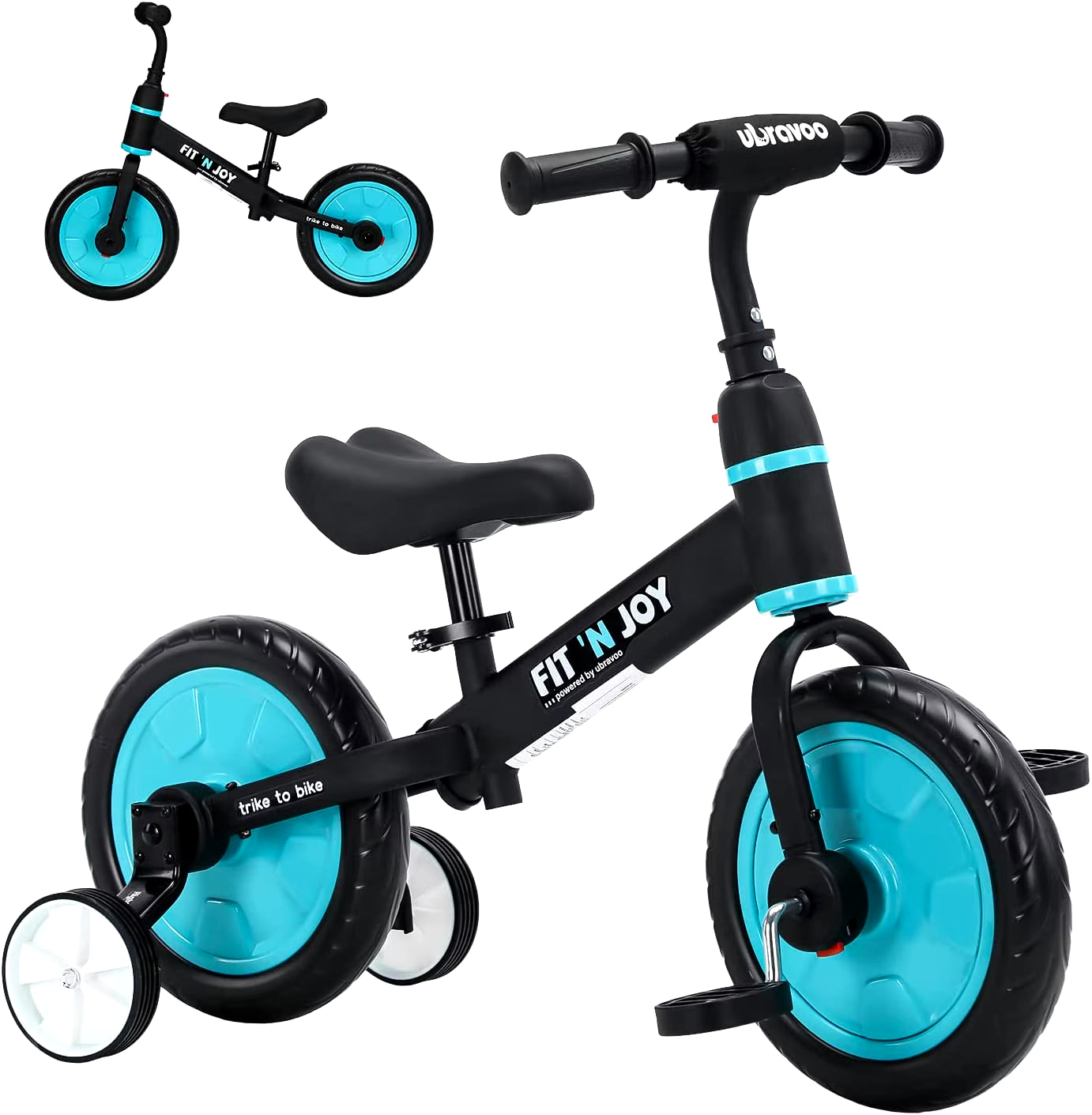 UBRAVOO Fit 'N Joy 4-in-1 Beginner Balance Bike for Toddlers Aged 2-4 - Versatile Training Bicycle with Pedals and Training Wheels for Boys and Girls