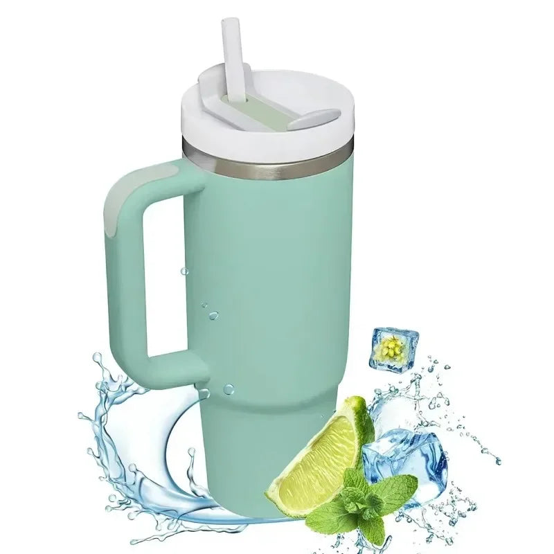 40oz Stainless Steel Insulated Tumbler with Handle and Straw - Vacuum-Sealed Water Bottle for Hot and Cold Beverages