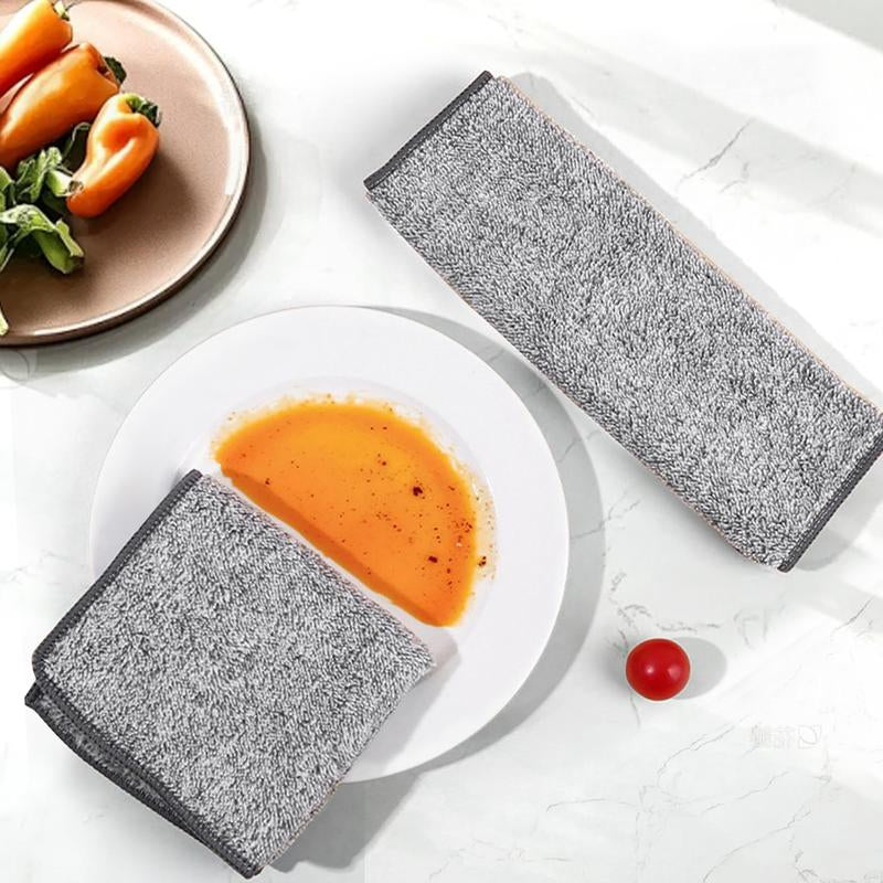 10 Counts Microfiber Cleaning Cloth, Ultra Absorbent Bamboo Charcoal Towels, Reusable Premium Cloths for Removing Kitchen Grime & Liquid, Car Washing with Quick Drying Feature