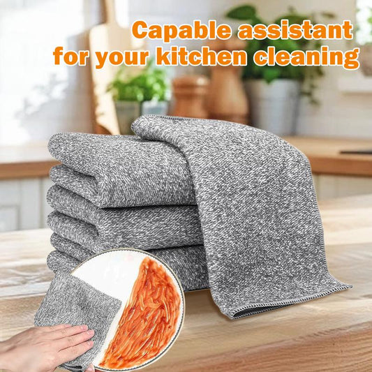 10 Counts Microfiber Cleaning Cloth, Ultra Absorbent Bamboo Charcoal Towels, Reusable Premium Cloths for Removing Kitchen Grime & Liquid, Car Washing with Quick Drying Feature